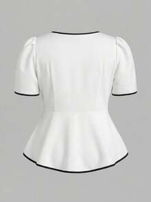 SHEIN Clasi Fashionable High-Neck French Style Plus Size Women Blouse - White - View 2