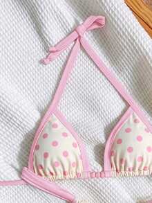 Elavelle Conjunto de bikini halter con estampado aleatorio para mujer, primavera/verano - Multicolor - Ver 5