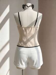 Fine & Folde New V-Neck Camisole With Water Drop Buttons, Versatile Commuter Style Hot Girl Women's Tank Top - Beige - View 2