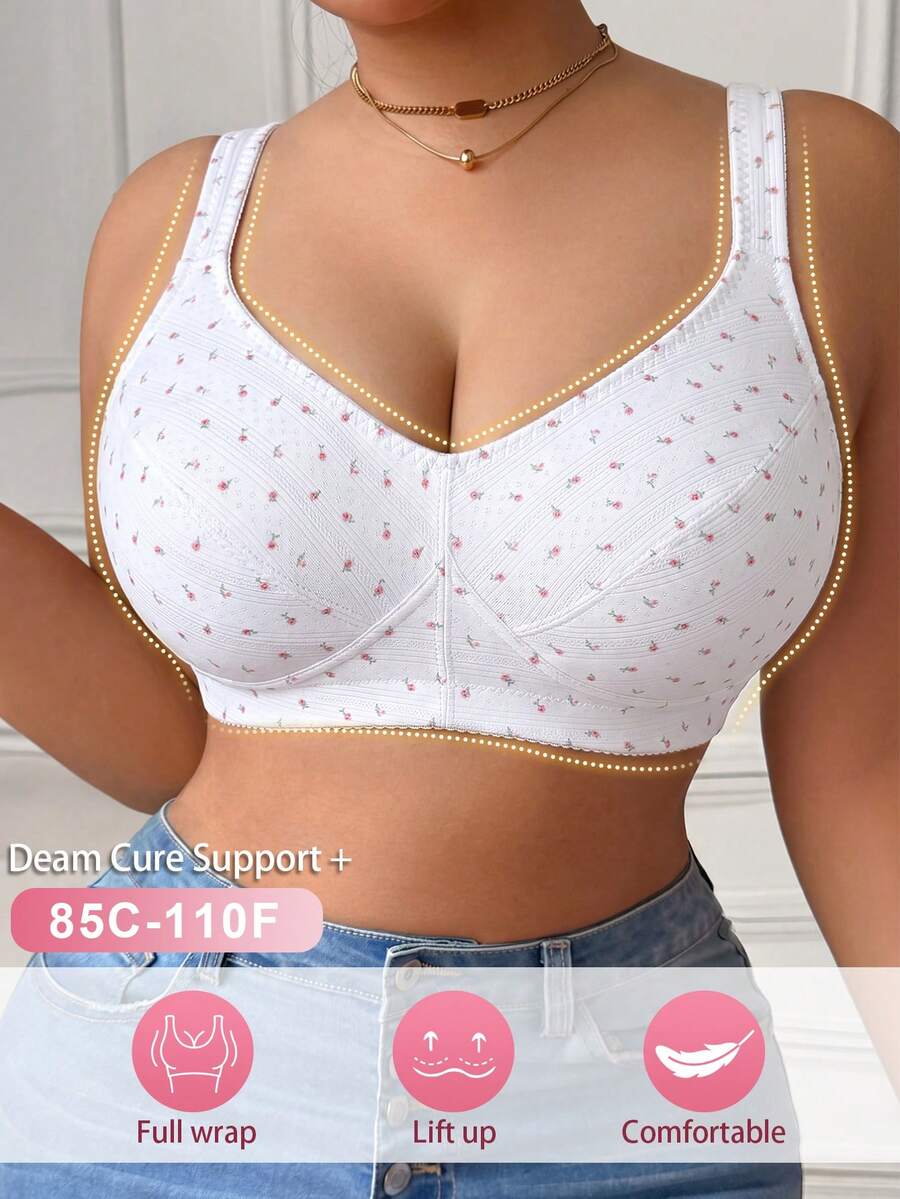 DesireSculpt Plus Size Wireless Bra Casual Comfortable Thin Bottom Push-Up Bra 1pc - White - View 1