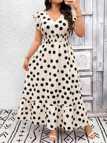 Comfylo Plus Size Women's Summer Ditsy Floral Boho 1950s Vintage Lace Sleeve V-Neck Long Holiday Dress Vacation Wedding Guest Beige - Apricot - View 6