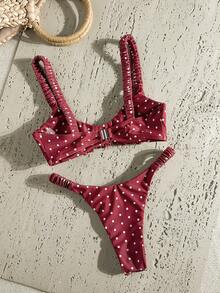 Swim Mod Women's Summer Random Print Thick Strap Ruched High Cut Sexy Bikini Set - Multicolor - View 2