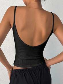 DAZY Women's Solid Color Backless Camisole - Black - View 2