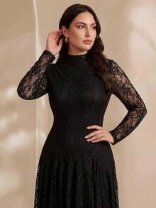 Graceveil Vestido de mujer estilo francés con cuello alto, encaje y cintura ceñida, elegante para vacaciones, color negro - Negro - Ver 4