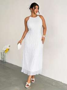 Firerie Plus Size Women's Solid Color Sleeveless Textured Fashion Versatile Elegant Dress Vacation White Summer - White - View 8