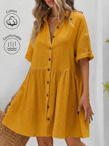 SHEIN VCAY Vestido mini de talla grande con mangas de murciélago y patchwork - Amarillo claro - Ver 6