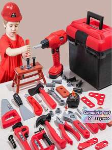 41件/38件儿童仿真维修工具玩具套装，儿童角色扮演维修工具玩具套装，电动钻维修套装，工具，钻头，螺丝刀，锤子，螺丝钳，钉子，木板仿真工程师工具套装，儿童角色扮演家庭教育玩具，过家家玩具，男孩玩具，有助于提高动手能力，亲子互动工具玩具，儿童工具玩具套装 - 彩色 - 查看 2