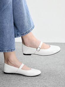 CUCCOO BIZCHIC Women's Shoes, Vacation Leisure Commuting, Comfortable Soft Sole Glossy Solid Color Round Toe Y Slip-On And Two Flat Shoes - White - View 1