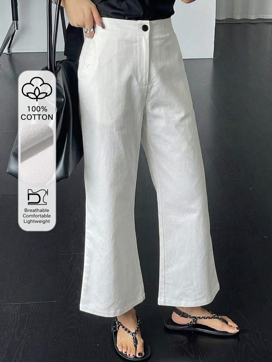 DAZY Women's Business Casual Solid Color Flared Pants With Slant Pockets Vacation White Autumn Work Office - White - View 1
