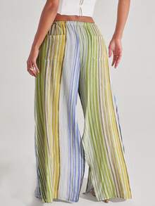 NYA SZN Pants Loose Wide Leg Striped Print Brunch Casual Everyday Going Out Party Special Occasion Travel Vacation Summer Statement Outfits For Women - Multicolor - View 6