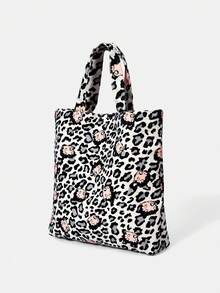 Betty Boop x SHEIN 1 Pack, Silver Leopard Print Red Lip Design Pattern, Large Capacity Printed Corduroy Tote Bag. - Multicolor A1 - View 2