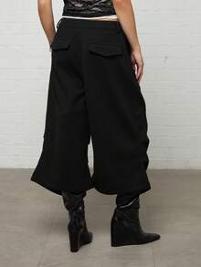 COUREZ Low Rise Oversized Cropped Trousers /Y2K Summer Outfits For Women Fall Clothes Bottoms Baggy Shorts Comfy Pants For Women Black Bottoms Crop Pants - Black - View 3