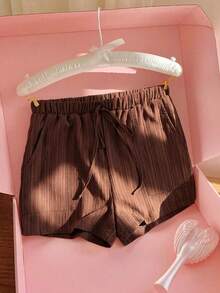 SHEIN EZwear 女款巧克力棕色腰部繫帶口袋休閒百搭短褲 - 巧克力棕 - 查看 7