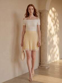 MOTF PREMIUM CONTRAST LACE SWEATER SKIRT - Yellow - View 3