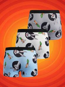LOONEY TUNES X SHEIN 3pcs IP Collaboration Series Tween Boys Cartoon Print Comfortable Boxer Briefs - Blue and White - View 2