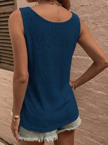 SHEIN LUNE Round Neck Knit Single-Breasted Decorative Solid Color Minimalist Vest Suitable For Daily, Outing, Commuting - Blue - View 2