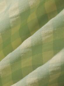 Dazy Plus Plus Size Women Plaid Ruched Texture Loose Top And Shorts Pajama Set, Cute Summer Sleepwear - Mint Green - View 3