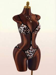 Amplova Women's One-Piece Leopard Print Swimsuit, Sexy, Vacation Beach Party White Summer - Brown - View 11