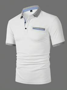 Manfinity Homme 男士短袖領 Polo 衫，適合辦公室、外出與聚會 - 白色 - 查看 5