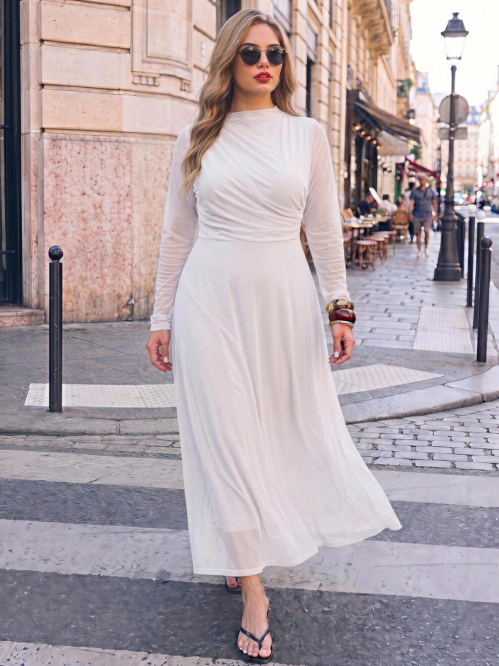 business casual sun dress Uocefik Womens Linen Summer Dress Elegant Flowy V Neck Maxi Dress Business Casual 3/4 Sleeve Dresses Trendy Fall Vacation Beach Sundress White XL,
