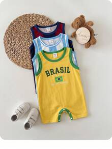 Unisex Newborn Baby Boy/Girl 3pcs Spring/Summer Casual World Cup Pattern Sleeveless Romper Shorts Multi-Piece Set, Baby Rompers, Outfits, Baby Summer Clothes - White - View 7