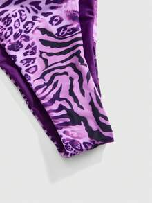 ROMWE Avant 2025 Sexy Vintage Leopard Print Pattern Bikini 2 Pieces Set For Women Vacation Beach Summer - Purple - View 3