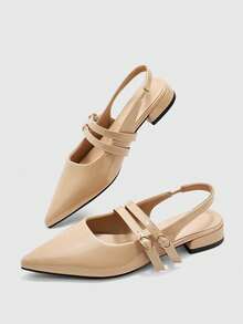 CUCCOO BIZCHIC Women's Apricot Glossy Pointed Back Strap Flats, Workplace Commuting Gentle And Elegant Versatile Work Shoes - Apricot - View 10