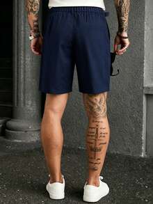 Manfinity CasualCool Men's Black Woven Twill Business Casual Suit Shorts - Navy Blue - View 2