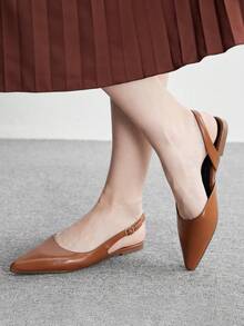 CUCCOO BIZCHIC Zapatos planos retro de punta puntiaguda con tira trasera en color marrón, sandalias con hebilla y punta cerrada para mujer, versátiles para el trabajo y el transporte diario - Marrón - Ver 3