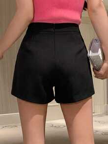 DAZY Shorts con diseño de botones para primavera, verano y otoño - Negro - Ver 2