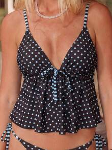 Swim Mod Women's Summer Holiday Beach Vacation Vibrant Orange Shell Print Spaghetti Strap Front Tie-Up Tummy Control Slimming Side Tie Tankini Tankini Set - Multicolor - View 5