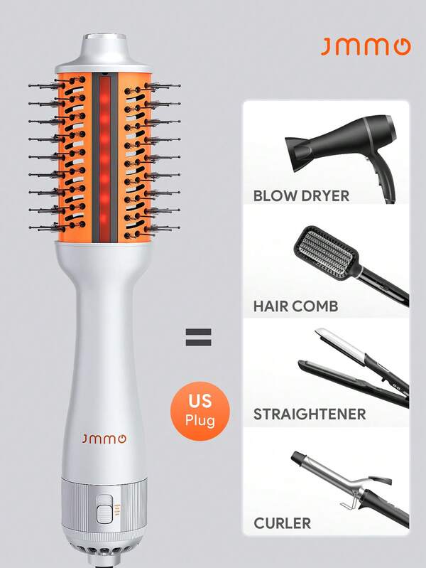 JMMO HAIR 4合1熱風梳，一步到位吹風機兼蓬鬆梳，負離子直髮捲髮造型梳，美規插頭多功能熱風梳