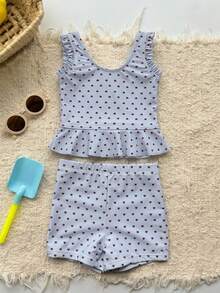 DAZY 女童秋季服飾 幼兒泳衣套裝 可愛時尚藍色泳衣 夏季 - 藍色 - 查看 3