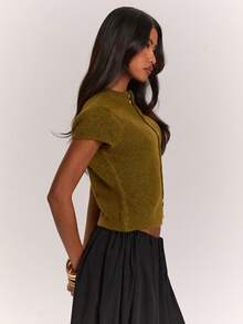 SHEIN BAE Regular Women's Button Knit Top - Green - View 10