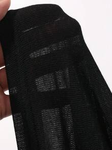 Dazy Plus Camiseta de manga larga con cuello amplio y abertura frontal parcial, unicolor, primavera/verano - Negro - Ver 3
