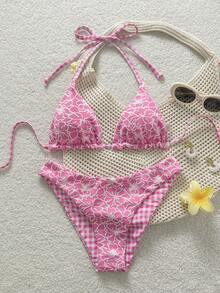 Swim Mod Bộ bikini hai mặt màu hồng nhạt họa tiết hoa dành cho nữ - Nhiều màu - Xem 3