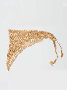 MUSERA Crochet Knit Beaded Sarong
Vintage Vacation Style Mesh Triangle Towel, Decorative Fringed Headband, Styling Accessories - Khaki - View 4