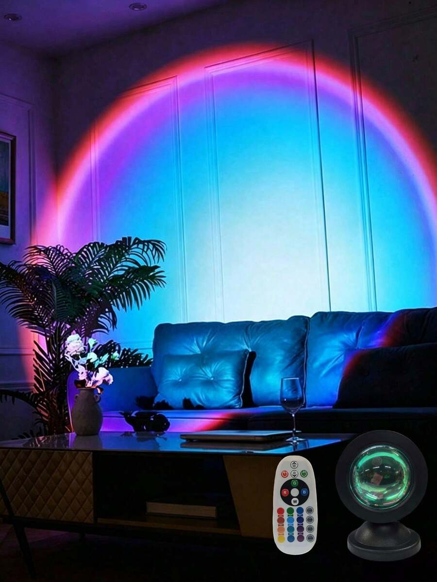 RGB Sonnenuntergangslampe, LED Nachtlicht, USB Nachttischlampe, Projektionslampe, 16 Farbbeleuchtung, Schlafzimmerdekoration - 16 Farben - Übersicht 1