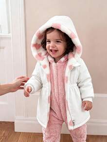 SHEIN Playful Pals 2件組可翻面女嬰幼童秋冬百搭萬能休閒加厚愛心絨毛法蘭絨收腰長版大衣保暖外套 - 白色 - 查看 5
