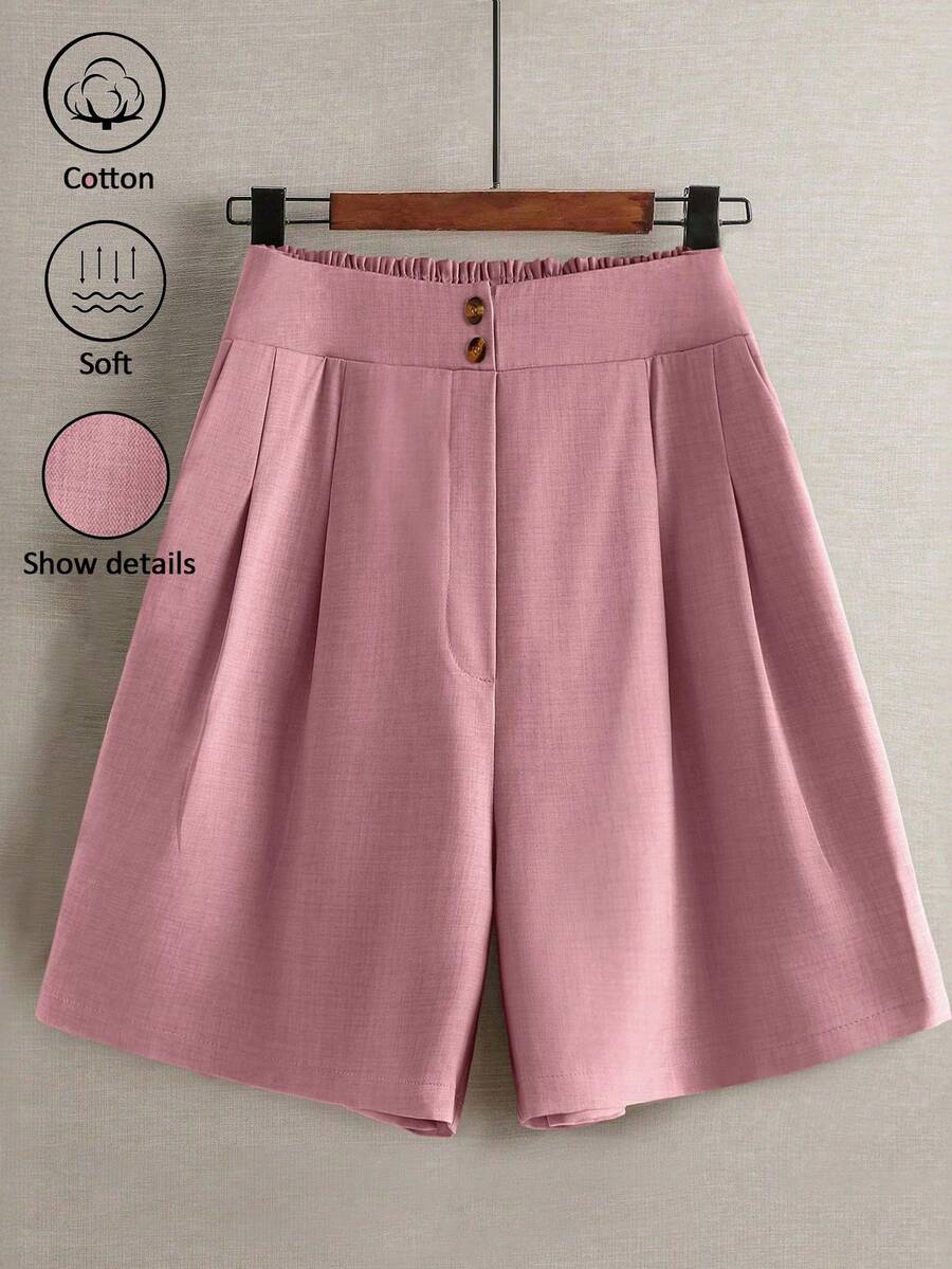 Linhara Pantalones cortos casuales de cintura elástica para mujer de talla grande, pantalones casuales para exteriores - Rosa vieja - Ver 1
