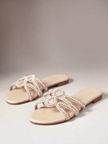 SHUZIA Sandal đế bằng khoét lỗ thoải mái dành cho nữ - Màu be - Xem 6