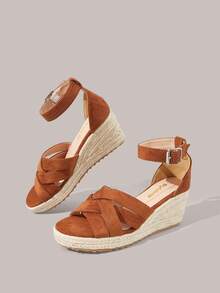 Styleloop Women's Wedge Heel Platform Sandals, Bohemian, Beach Vacation, Western Wind, Summer Wear, Travel Essentials - Brown - View 4