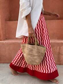 Flora Isola Flora Isola Women's Wavy Pattern Elastic Waist Contrast Color Elegant Boho Loose Skirt Beach Pink Striped Autumn - Multicolor - View 5
