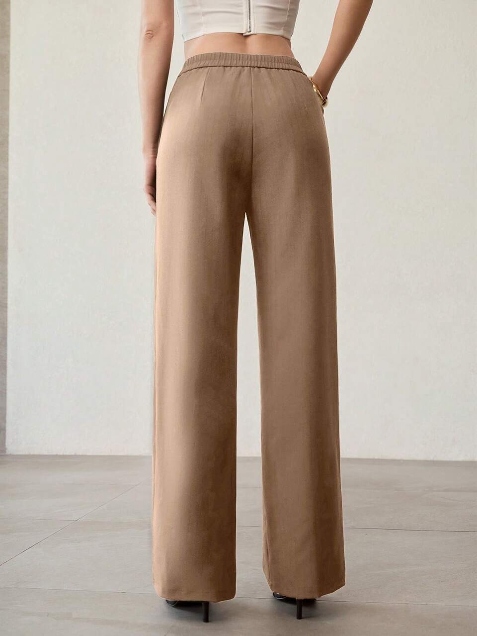 HIGH WAIST MINIMALIST CASUAL SLANTED POCKET LOOSE STRAIGHT LEG SUIT PANTS