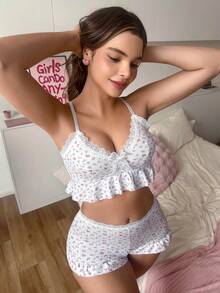 PetitDoll Romantic Lace Ruffle Sweet Girl Lingerie Set 2pcs - White - View 5