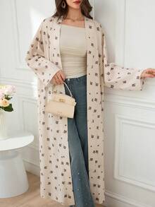Yasmyna Women's Floral Print Long Sleeve Loose Arabic Abaya - Khaki - View 6
