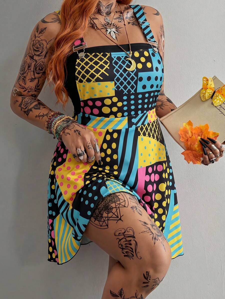 Whyspr Plus Size Women's Multi-Color Patterned Strappy Backless Fashion Dress - Multicolor - View 1