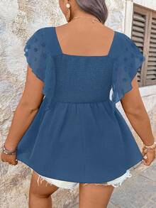 EMERY ROSE Plus Size Women Loose Casual Blouse With Flared Sleeves - Blue - View 2