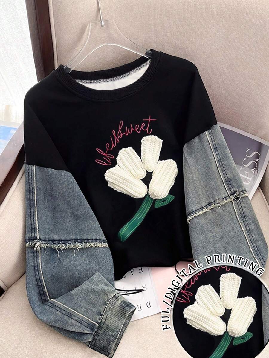SHEIN Áo nỉ cổ tròn Ombre dáng rộng phổ biến dành cho nữ cỡ lớn - Nhiều màu - Xem 1