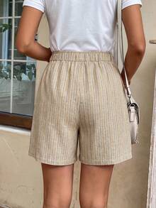 EMERY ROSE Women's Drawstring Waist Beige Colorblock Casual Versatile Daily Outing Shorts Vacation Summer - Khaki - View 2